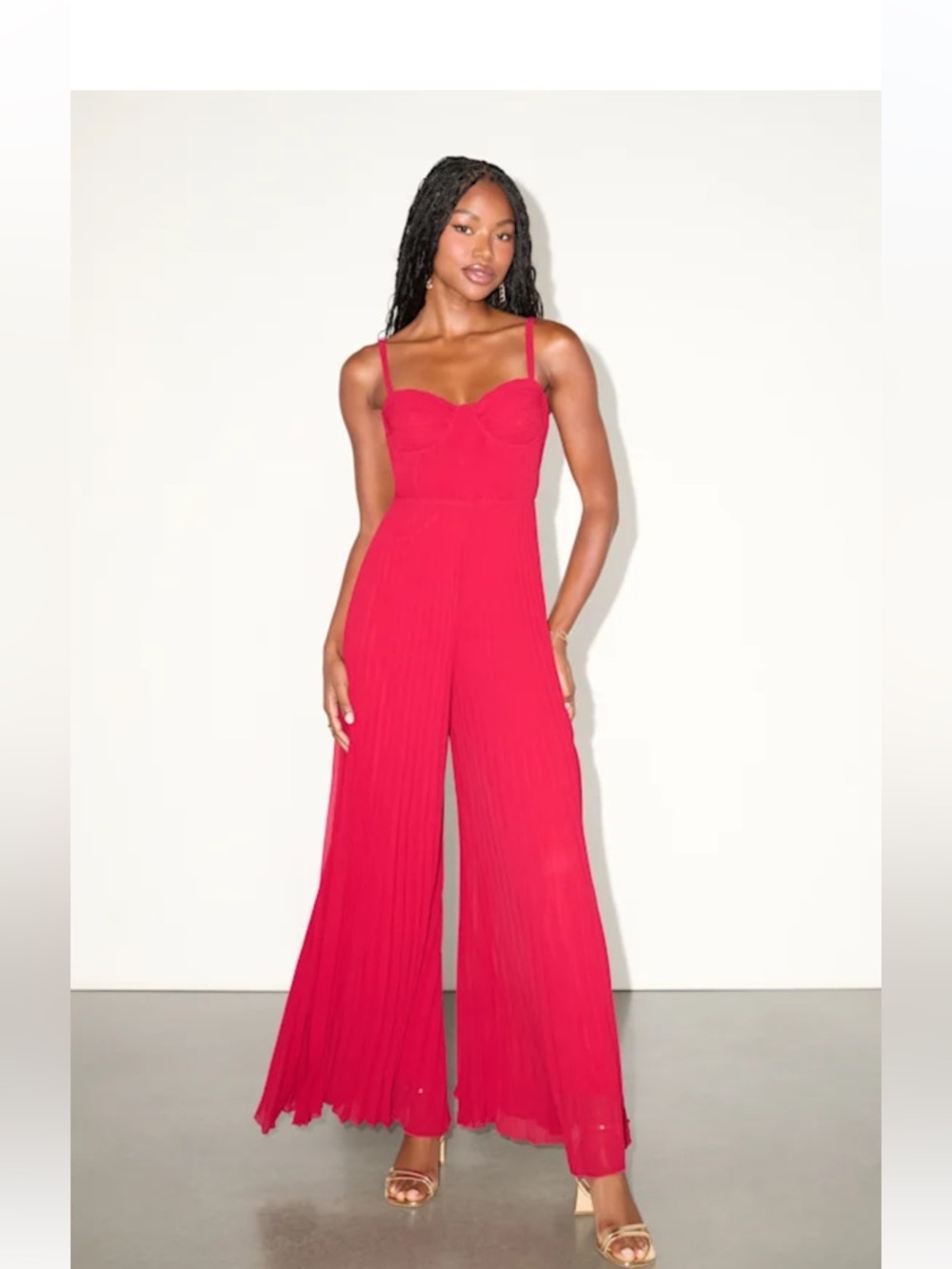 NWT Lulu's Exemplary Poise Red Pleated Wide-Leg Jumpsuit XL